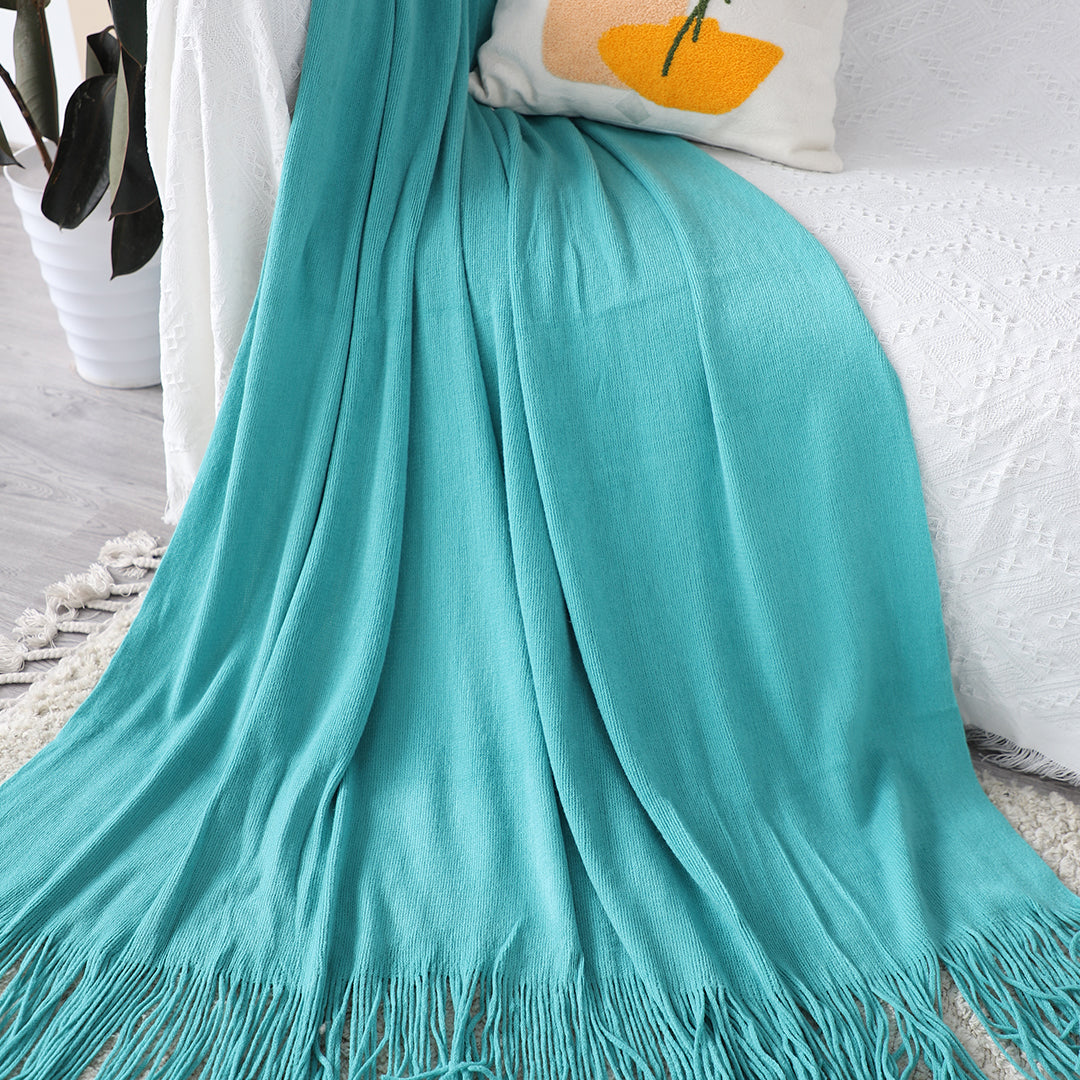 SOGA Teal Acrylic Knitted Throw Blanket Solid Fringed Warm Cozy Woven Cover Couch Bed Sofa Home Decor LUZ-Blanket908