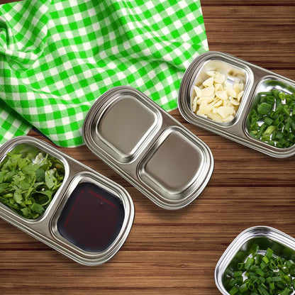 SOGA 15cm Silver Sauce Pan with Two Compartments Divided Sauce Dish Kitchen Essential • LUZ-VICPlate46