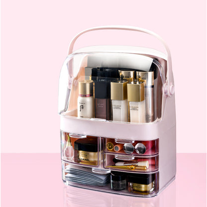 SOGA 3 Tier Pink Countertop Makeup Cosmetic Storage Organiser Skincare Holder Jewelry Storage Box with Handle • LUZ-BathC104