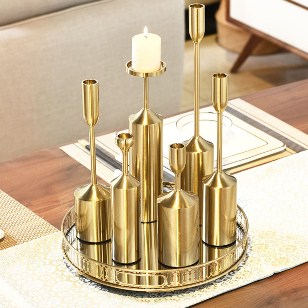 SOGA 6pcs Gold Iron Taper Luxury Candlestick Candle Holder Stand Pillar • LUZ-CandleStick1150