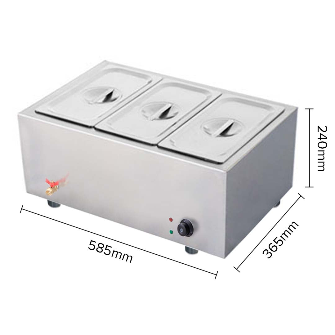 SOGA Stainless Steel 3 X 1/2 GN Pan Electric Bain-Marie Food Warmer with Lid • LUZ-FoodWarmer741