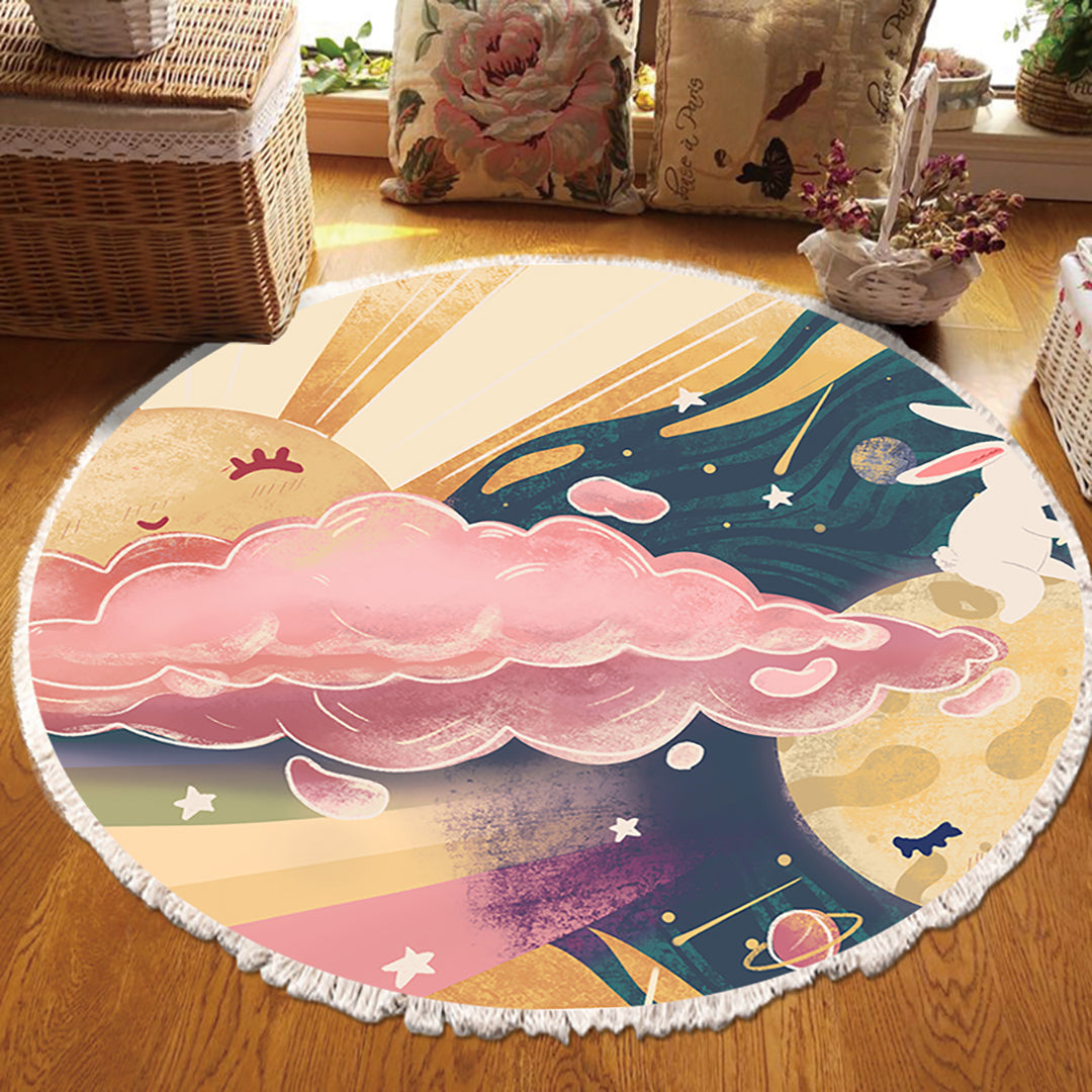 SOGA 120cm Round Tassels Carpet Sky Landscape Clouds Boho Circle Area Rugs, Home Decor • LUZ-CarpetA39