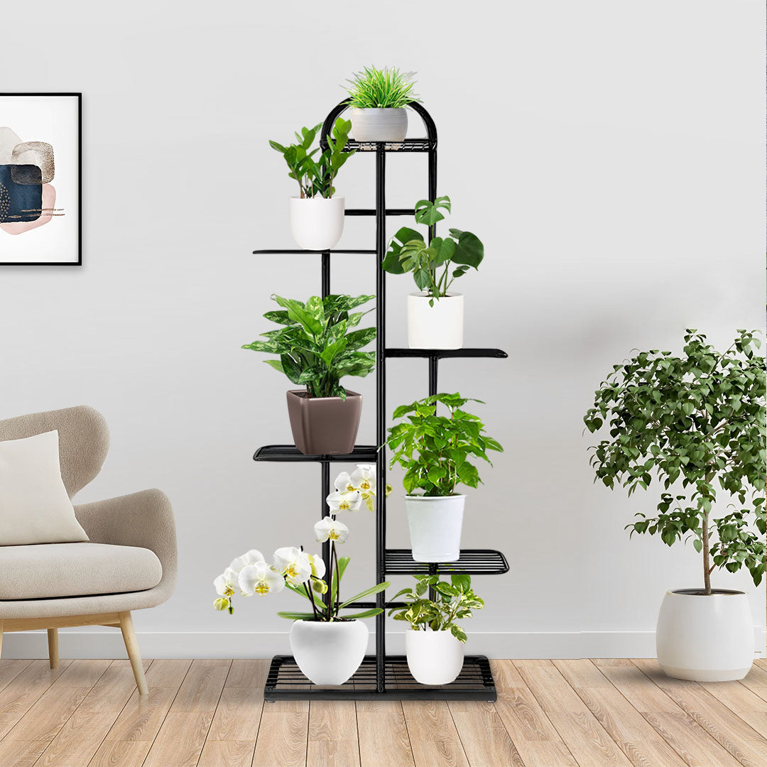 SOGA 6 Tier 7 Pots Black Metal Plant Stand Flowerpot Display Shelf Rack Indoor Home Office Decor • LUZ-FPotH04
