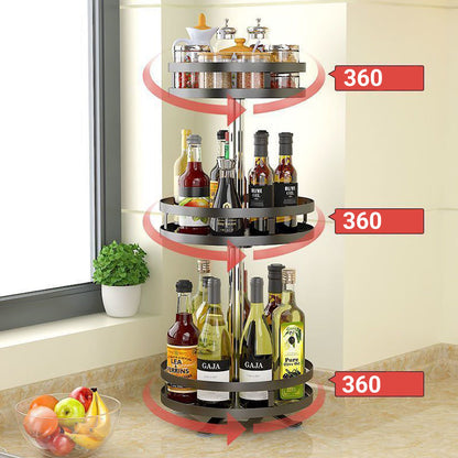 SOGA 3 Tier Steel Black Round Rotating Multi-Function Kitchen Portable Storage Spice Seasoning Kitchen Countertop Organiser Shelf • LUZ-KitchenXY051