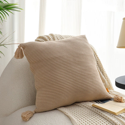 SOGA 45cm Off-White Wabi-Sabi Raised Pillow Cotton Striped Large Tassel Square Throw Pillow • LUZ-FrenchCushion263