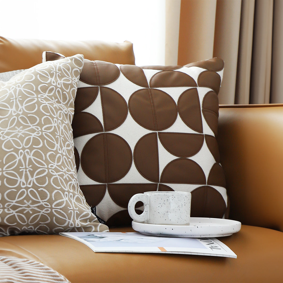 SOGA 2X 45cm Brown Leather Square Pillow Half Moon Patchwork Design Decorative Cushion for Living Room • LUZ-FrenchCushion284X2