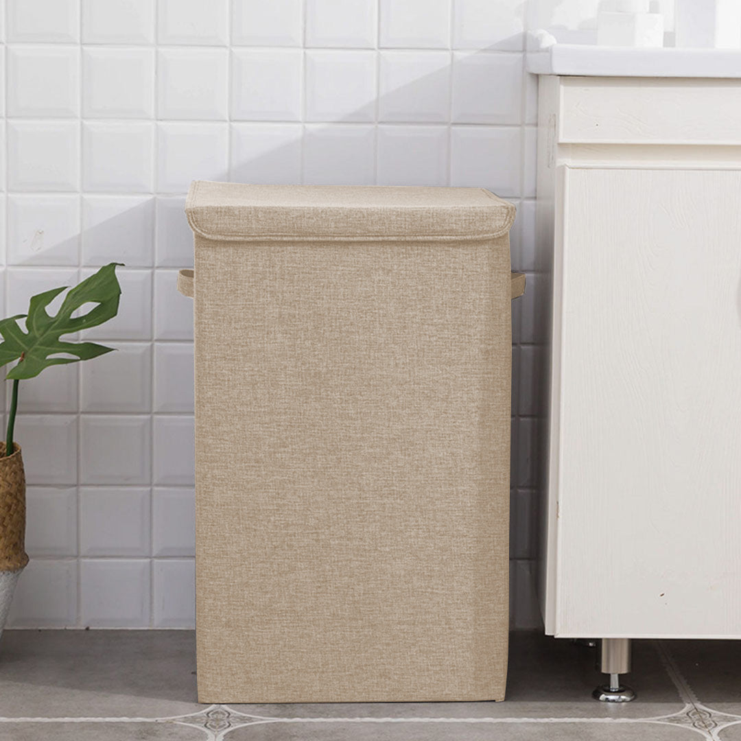 SOGA Beige Large Collapsible Laundry Hamper Storage Box Foldable Canvas Basket Home Organiser Decor • LUZ-SBox104