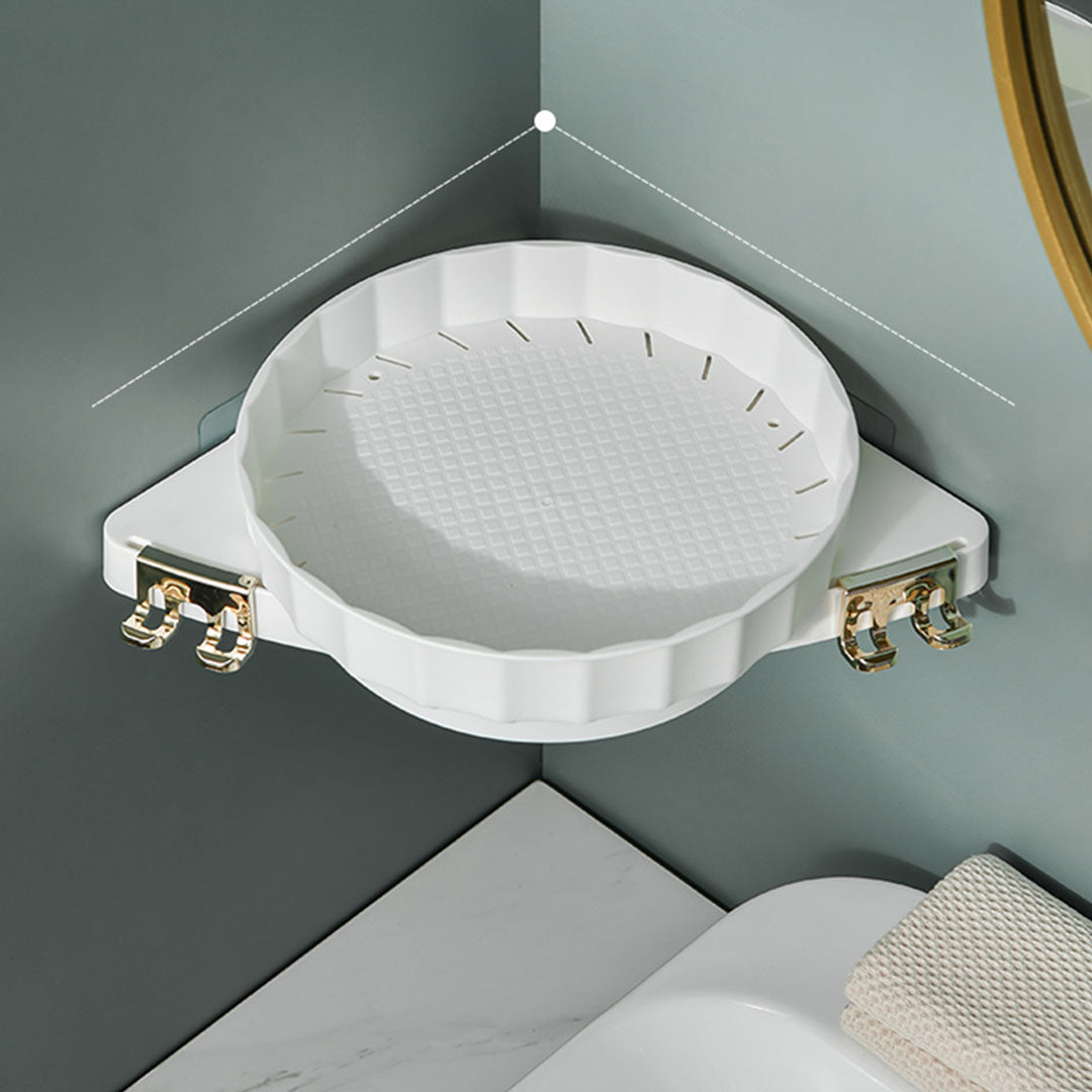 SOGA White 360 Degree Wall-Mounted Rotating Bathroom Organiser Corner Vanity Rack Toilet Adhesive Storage Shelf • LUZ-BathA007