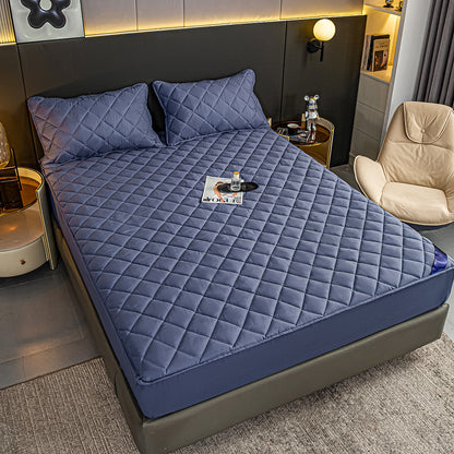 SOGA Blue 183cm Wide Cross-Hatch Mattress Cover Thick Quilted Stretchable Bed Spread Sheet Protector with Pillow Covers • LUZ-BCover4010