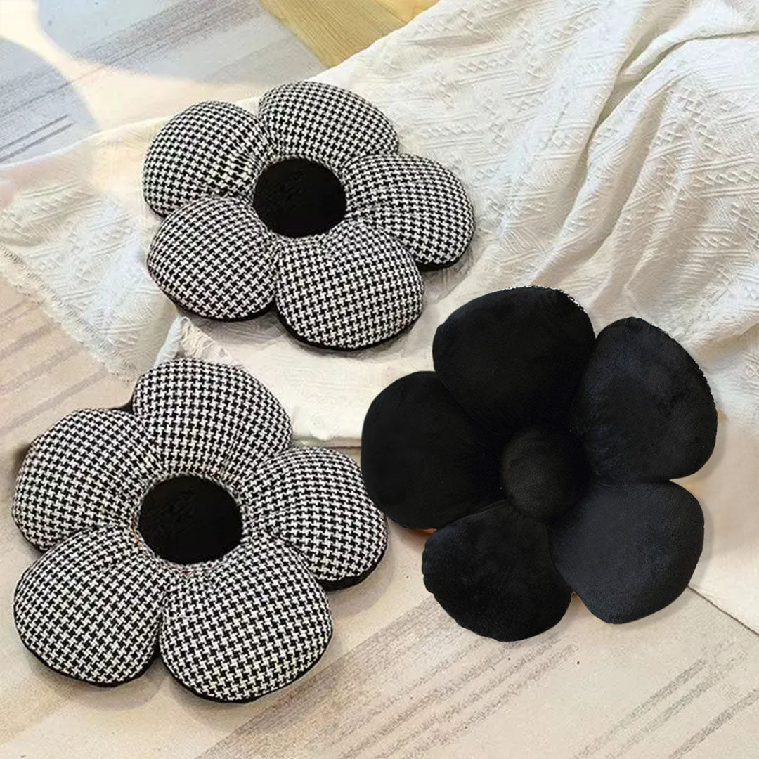 SOGA 2X Black Flower Cushion Shaped for Floor and Sitting Throw Pillow • LUZ-SCushion096X2