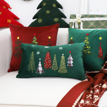 SOGA 30cm Throw Pillow  Green Christmas Forest Embroidered Lumbar for Festive Holiday Cushion Home Decor LUZ-FrenchCushion270