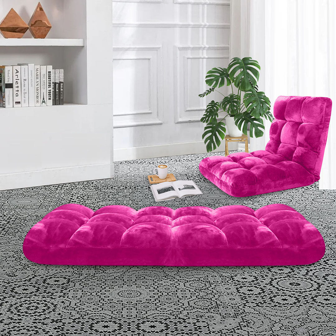 SOGA Floor Recliner Folding Lounge Sofa Futon Couch Folding Chair Cushion Pink • LUZ-LoungeChairPink