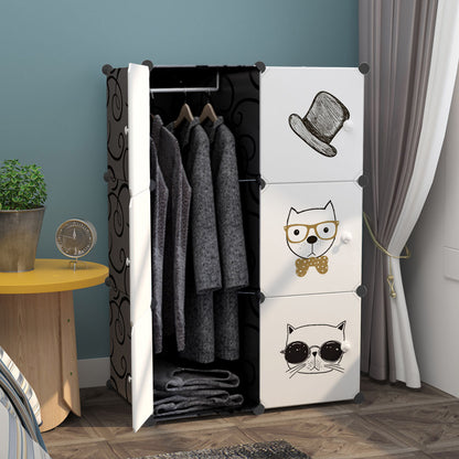 SOGA 6 Cubes Black Portable Wardrobe Divide-Grid Modular Storage Organiser Foldable Closet • LUZ-Wrobe1774