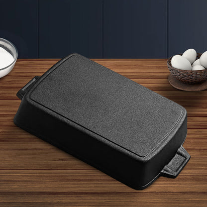SOGA 2X 33cm Cast Iron Rectangle Bread Cake Baking Dish Lasagna Roasting Pan • LUZ-ZPaiA10X2