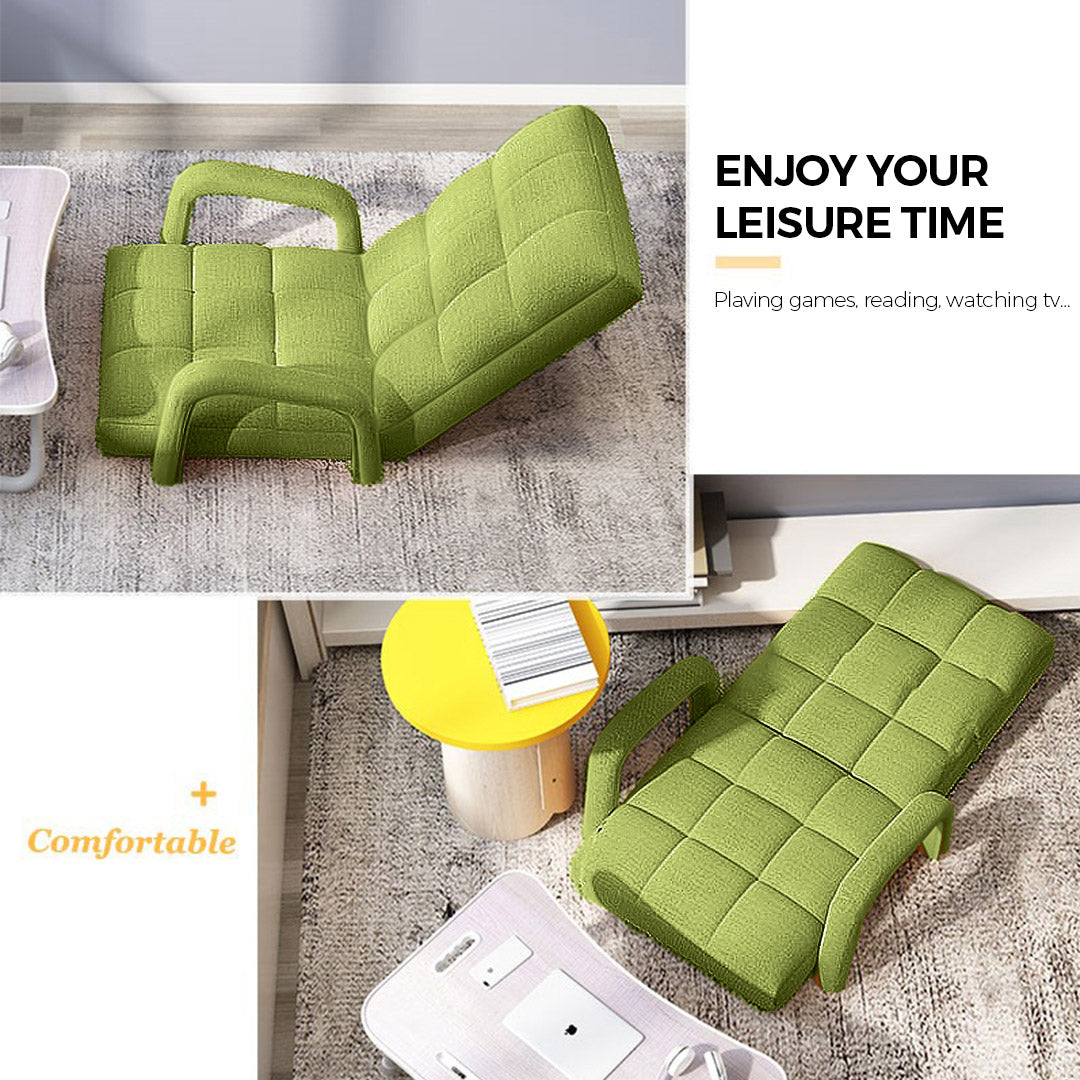 SOGA Foldable Lounge Cushion Adjustable Floor Lazy Recliner Chair with Armrest Yellow Green • LUZ-LoungeArmYellow