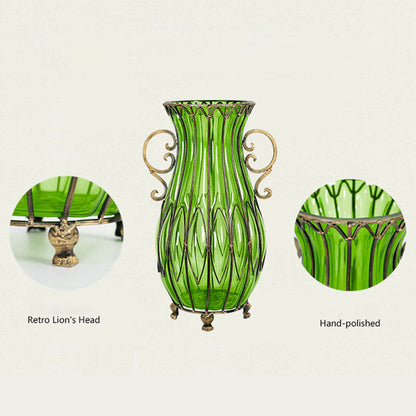 SOGA 51cm Green Glass Tall Floor Vase with 12pcs Artificial Fake Flower Set • LUZ-Vase4880GreenwRedF12