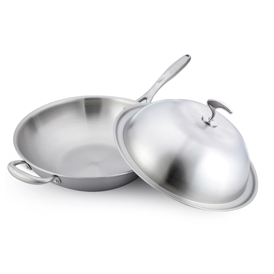 SOGA 2X 18/10 Stainless Steel Fry Pan 36cm Frying Pan Top Grade Skillet with Helper Handle and Lid • LUZ-TRIFPO36X2