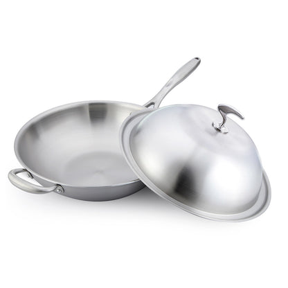 SOGA 2X 18/10 Stainless Steel Fry Pan 36cm Frying Pan Top Grade Skillet with Helper Handle and Lid • LUZ-TRIFPO36X2
