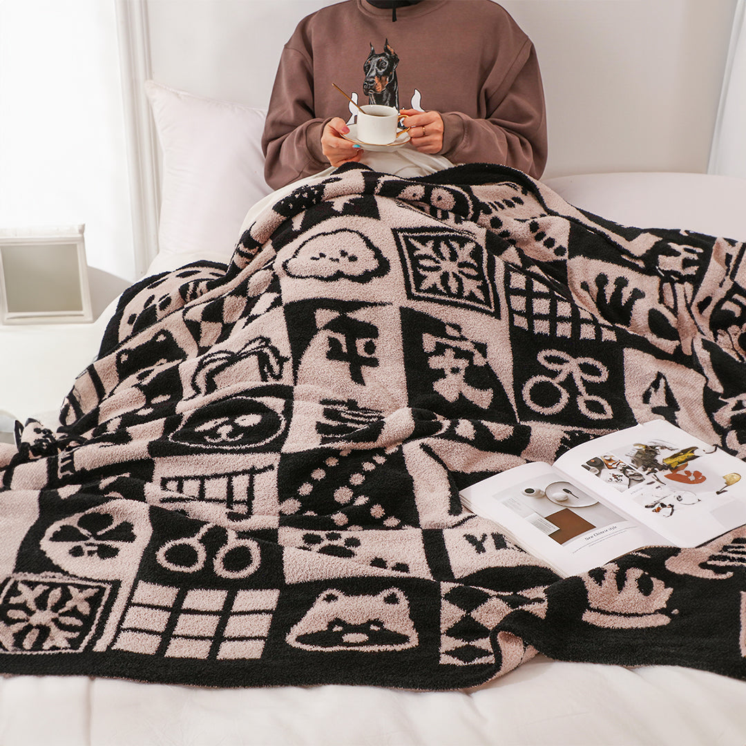SOGA 130x160cm Throw Blanket  Black and White New Year Limited Edition Peace and Joy Plush Cozy • LUZ-Blanket934