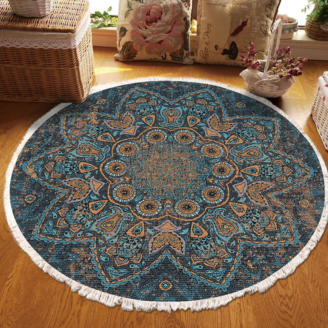SOGA 2X 120cm Mandala Pattern Circle Area Rugs for Living Room Lounge, Anti-slip Doormat, Home Decor • LUZ-CarpetYH40X2