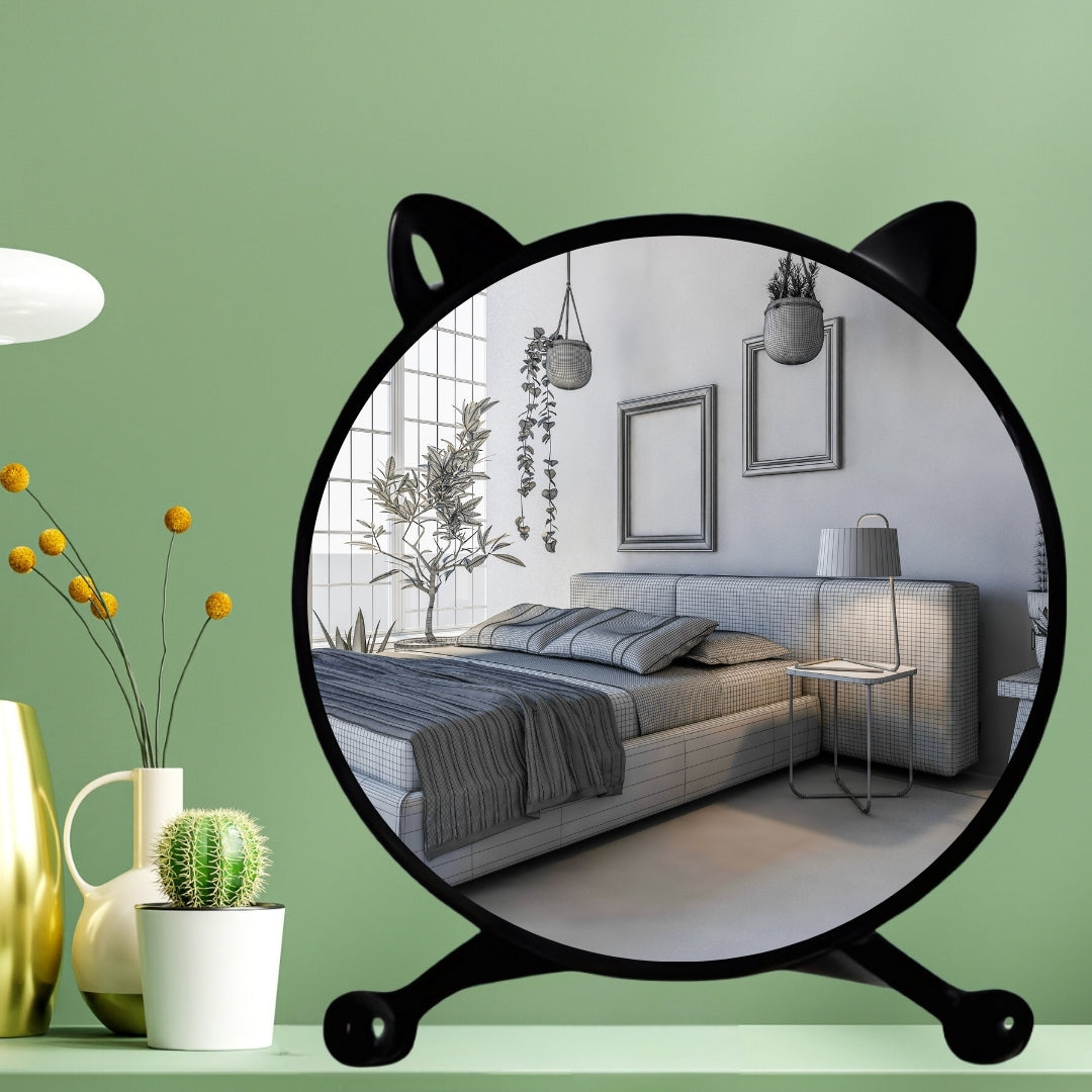 SOGA 30cm Black Smart Makeup Bedroom Table Mirror Cat Ear Style No LED Light LUZ-MirrorE2