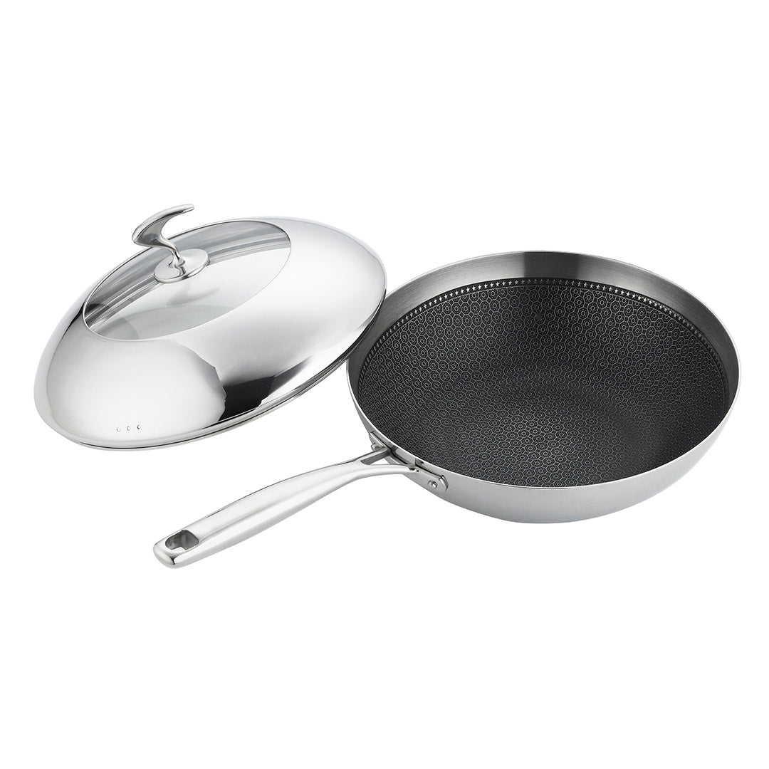 SOGA 18/10 Stainless Steel Fry Pan 30cm Frying Pan Top Grade Cooking Non Stick Interior Skillet with Lid • LUZ-TRIFPR30