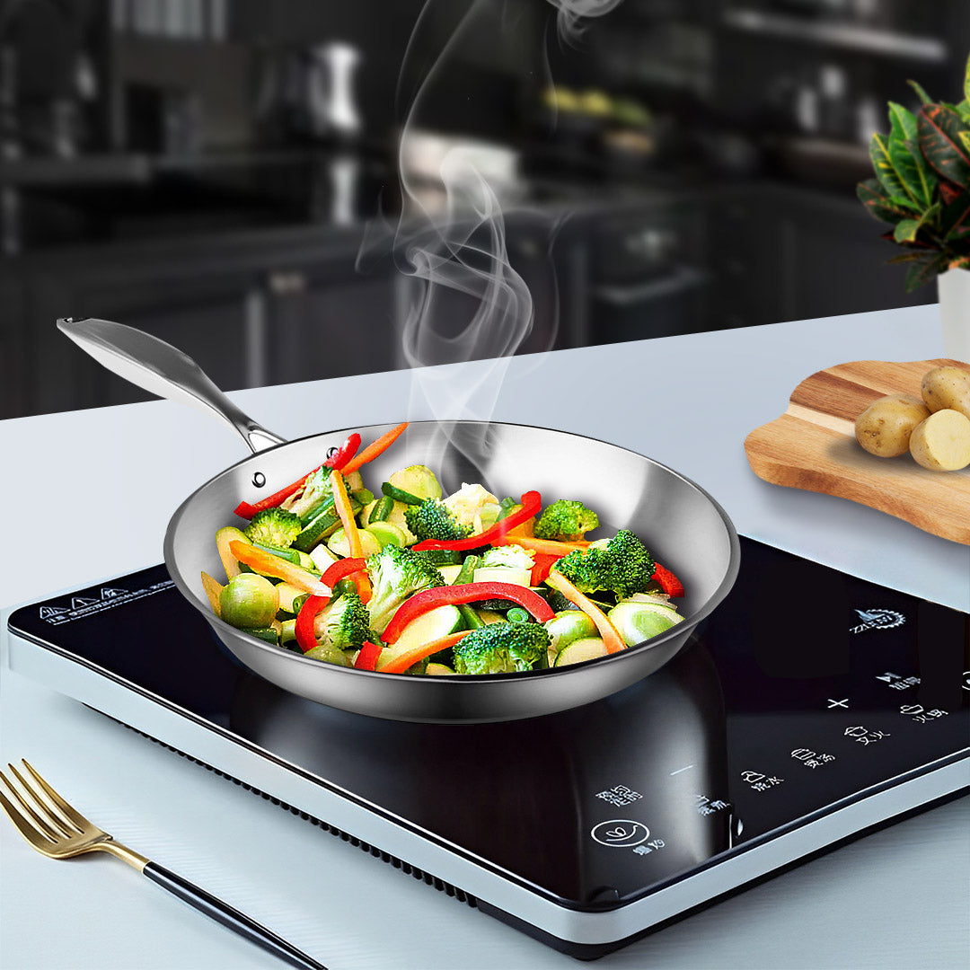 SOGA Stainless Steel Fry Pan 28cm Frying Pan Top Grade Induction Cooking FryPan • LUZ-FryPanSS286428CM