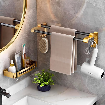 SOGA 61cm Wall-Mounted Double Pole Towel Holder Bathroom Organiser Rail Hanger with Hooks • LUZ-TAN1010