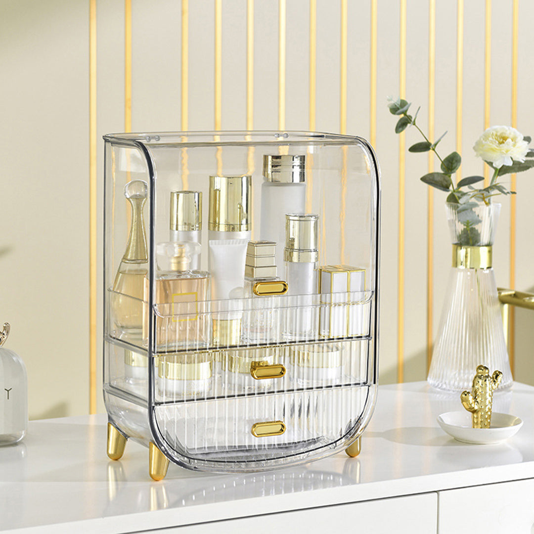 SOGA 2X 3 Tier Transparent Multifunctional Countertop Cosmetic Storage Makeup Perfume Skincare Display Stand Shelf Drawer Type Organiser LUZ-BathC125X2