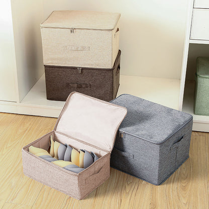 SOGA Beige Small Portable Double Zipper Storage Box Moisture Proof Clothes Basket Foldable Home Organiser • LUZ-SBox023