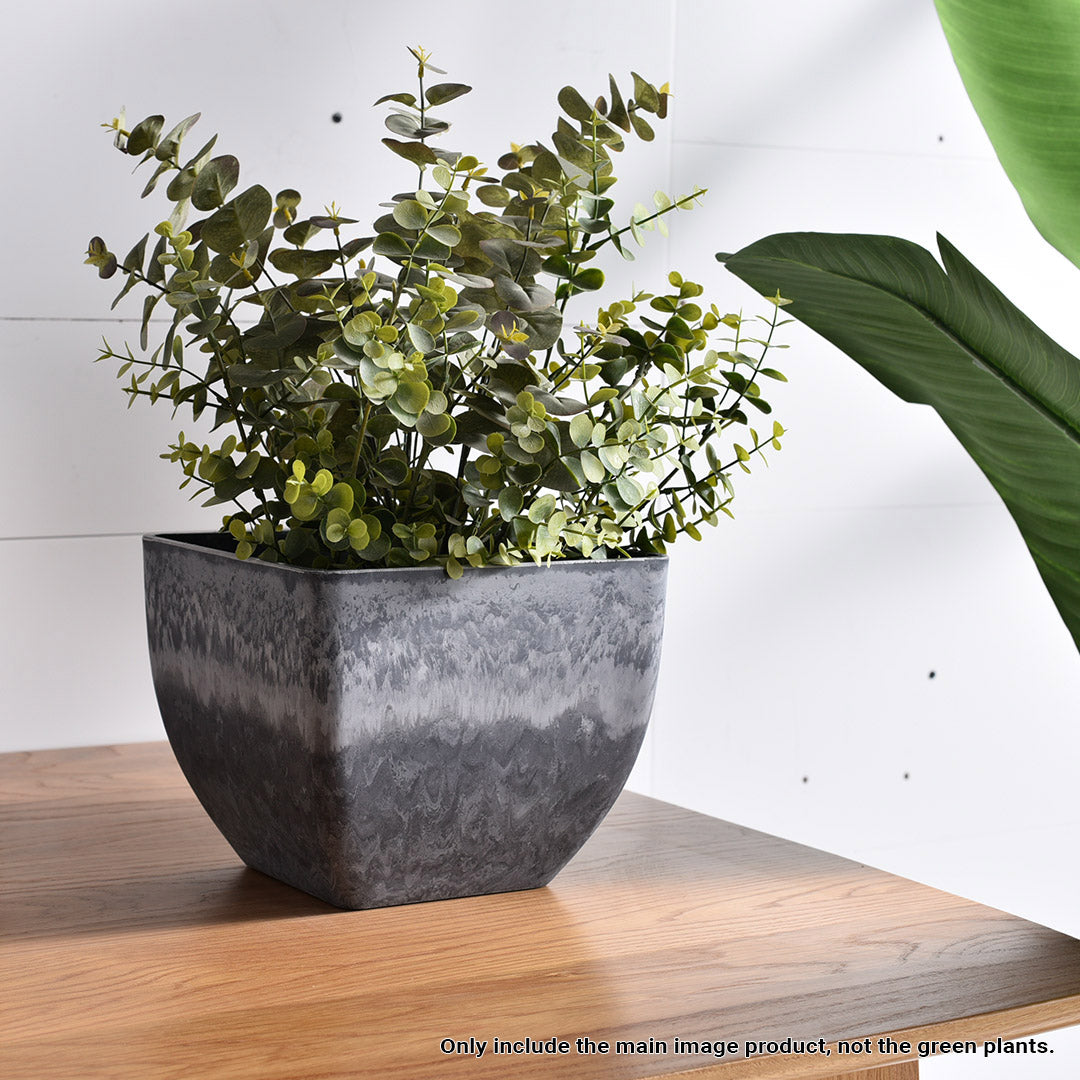 SOGA 2X 27cm Weathered Grey Square Resin Plant Flower Pot in Cement Pattern Planter Cachepot for Indoor Home Office • LUZ-FPotF2724X2