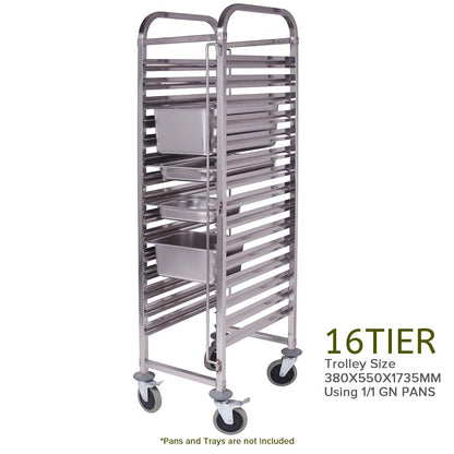 SOGA Gastronorm Trolley 16 Tier Stainless Steel Bakery Trolley Suits GN 1/1 Pans • LUZ-GastronormRackingTrolley305