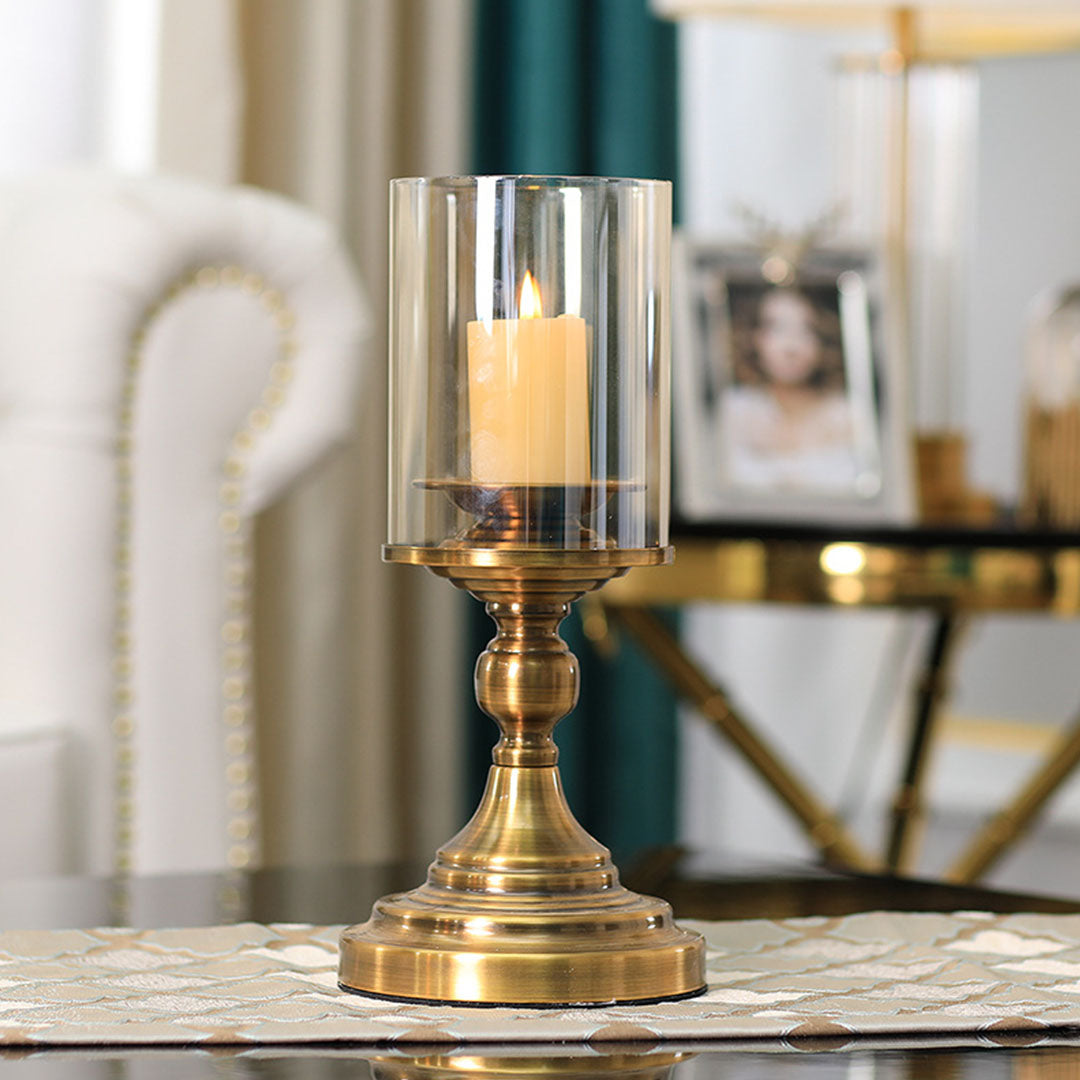SOGA 33.5cm Gold Nordic Deluxe Candlestick Candle Holder Stand Pillar Glass /Iron • LUZ-CandleStick3451
