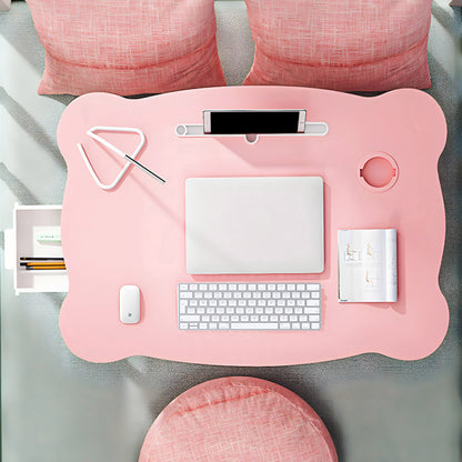 SOGA Pink Portable Bed Table Adjustable Folding Mini Desk With Mini Drawer and Cup-Holder Home Decor • LUZ-BedTableM667