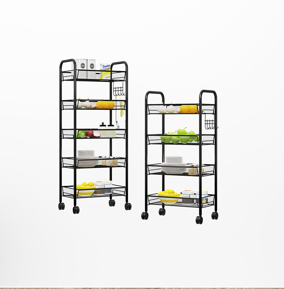 SOGA 5 Tier Steel Black Bee Mesh Kitchen Cart Multi-Functional Shelves Portable Storage Organizer with Wheels • LUZ-KitchenXY038