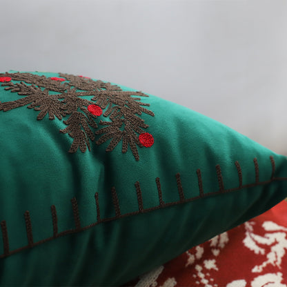 SOGA 45cm Throw Pillow Green Three Embroidered Christmas Trees for Festive Holiday Square Cushion Home Decor • LUZ-FrenchCushion271