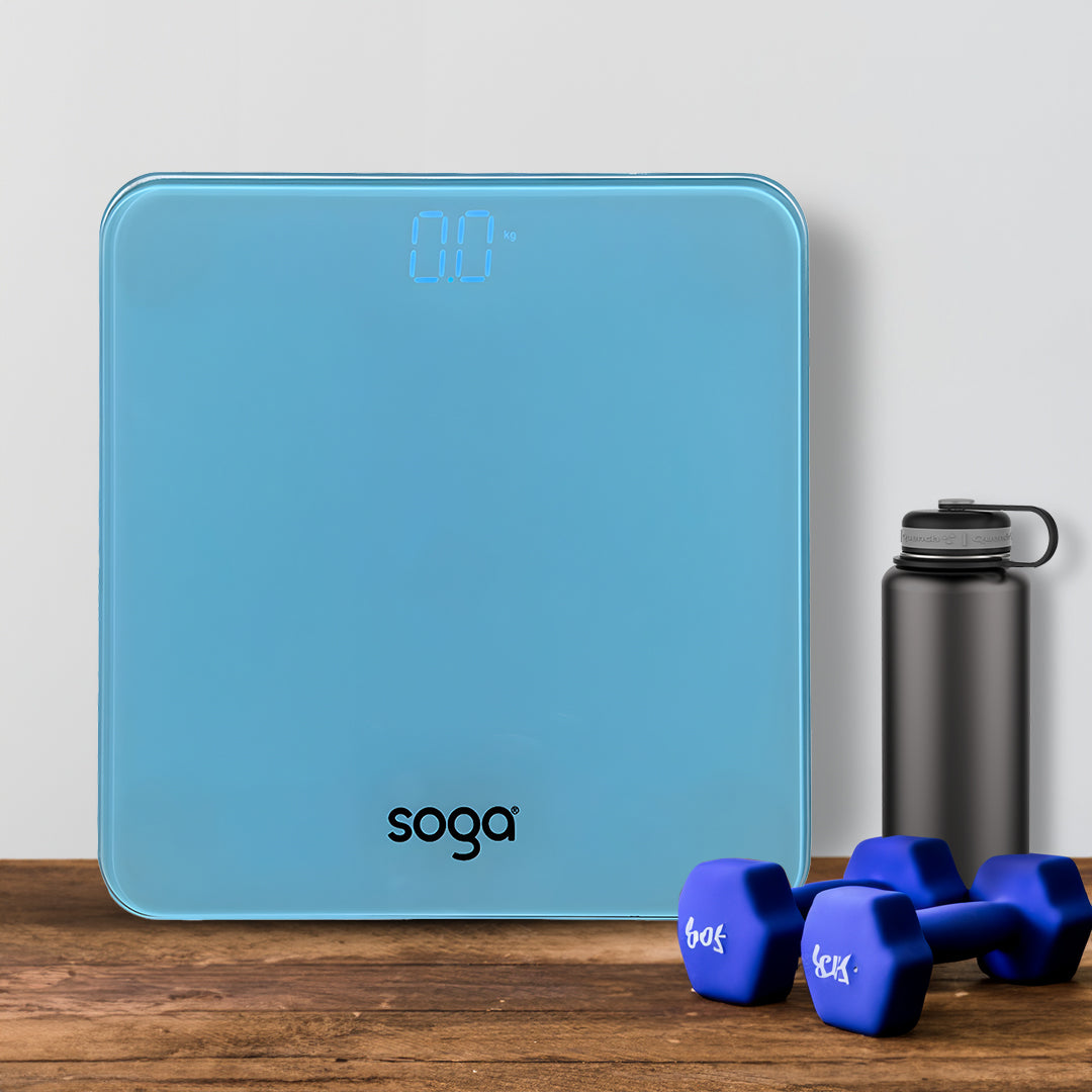 SOGA 2X 180kg Digital Fitness Weight Bathroom Gym Body Glass LCD Electronic Scales Blue LUZ-BodyWeightScaleBlueX2