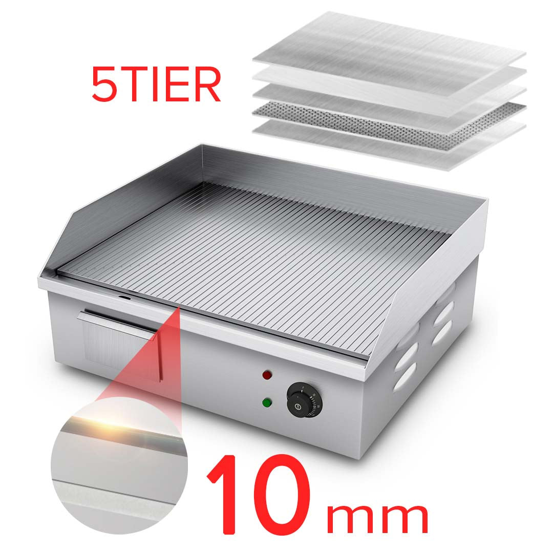 SOGA 2X Electric Stainless Steel Ribbed Griddle Commercial Grill BBQ Hot Plate LUZ-Griddle818-10GX2