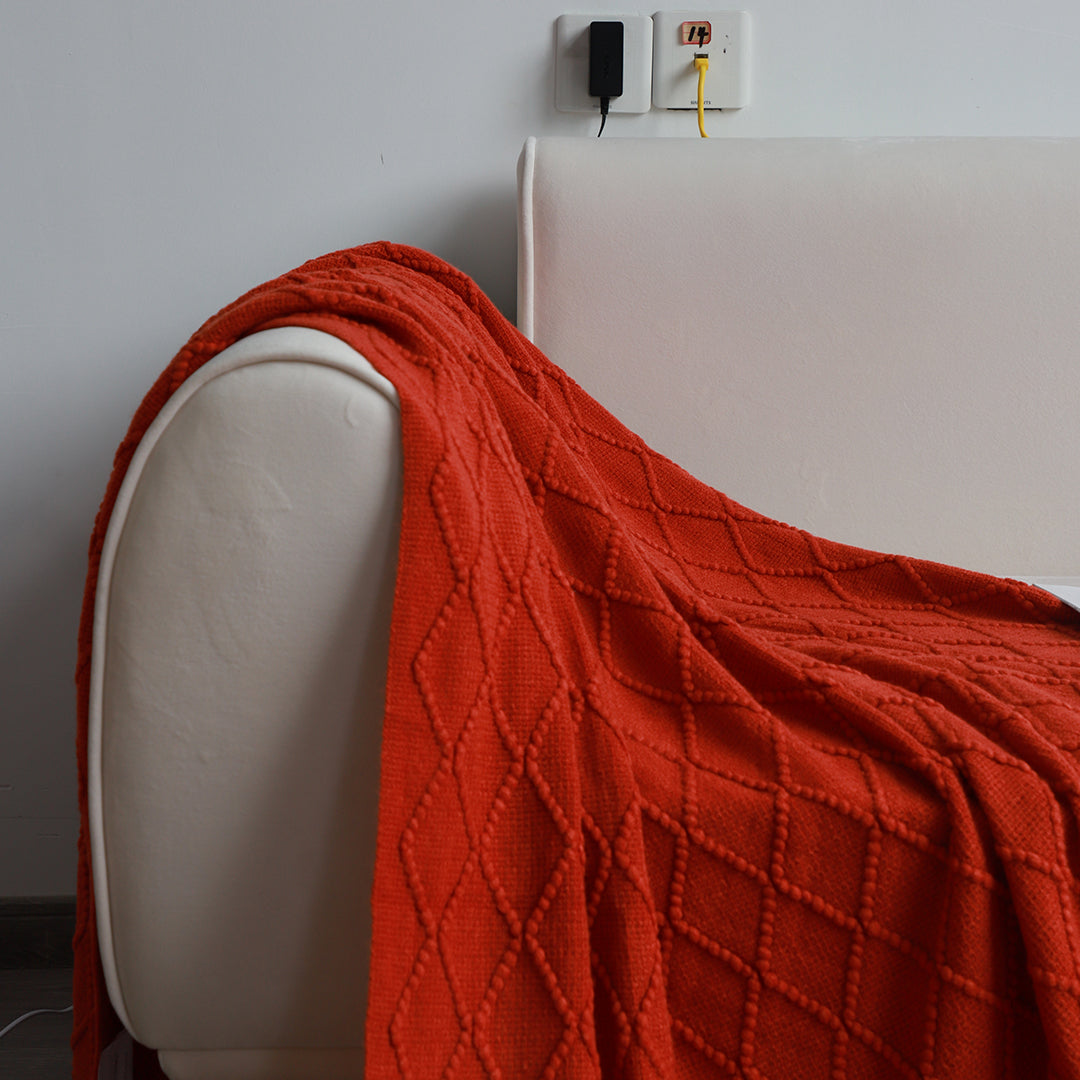 SOGA Red Diamond Pattern Knitted Throw Blanket Warm Cozy Woven Cover Couch Bed Sofa Home Decor with Tassels • LUZ-Blanket905
