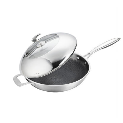 SOGA 2X 18/10 Stainless Steel Fry Pan 32cm Frying Pan Top Grade Non Stick Interior Skillet with Helper Handle and Lid • LUZ-TRIFPT32X2