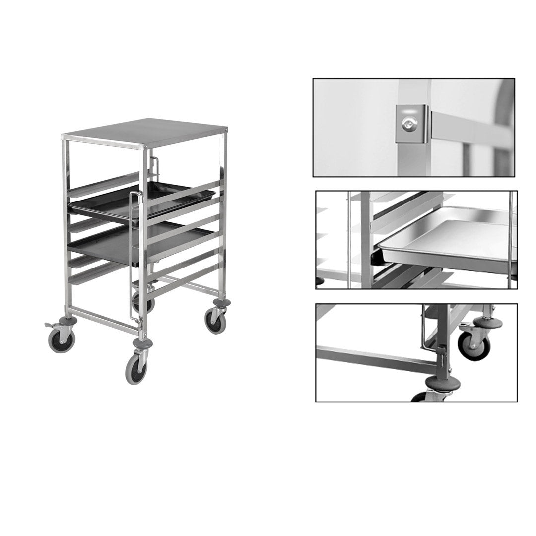 SOGA 2X Gastronorm Trolley 7 Tier Stainless Steel Bakery Trolley Suits 60cmx40cm Tray with Working Surface • LUZ-GastronormRackingTrolley1318X2