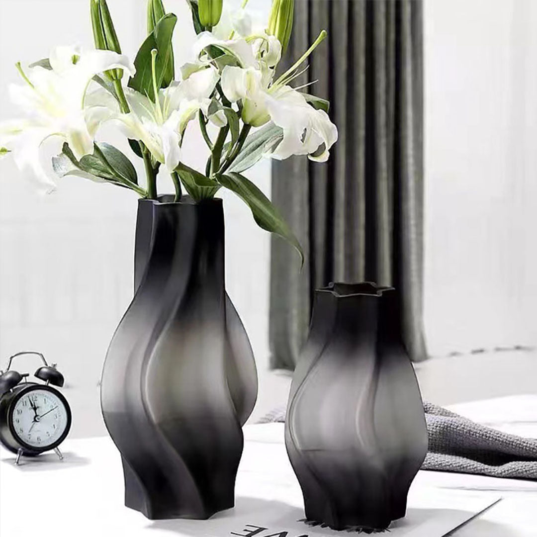 SOGA 33cm Glass Vase Grey with Beautiful glass Bubble Texture Art Vases • LUZ-GVaseGRY32