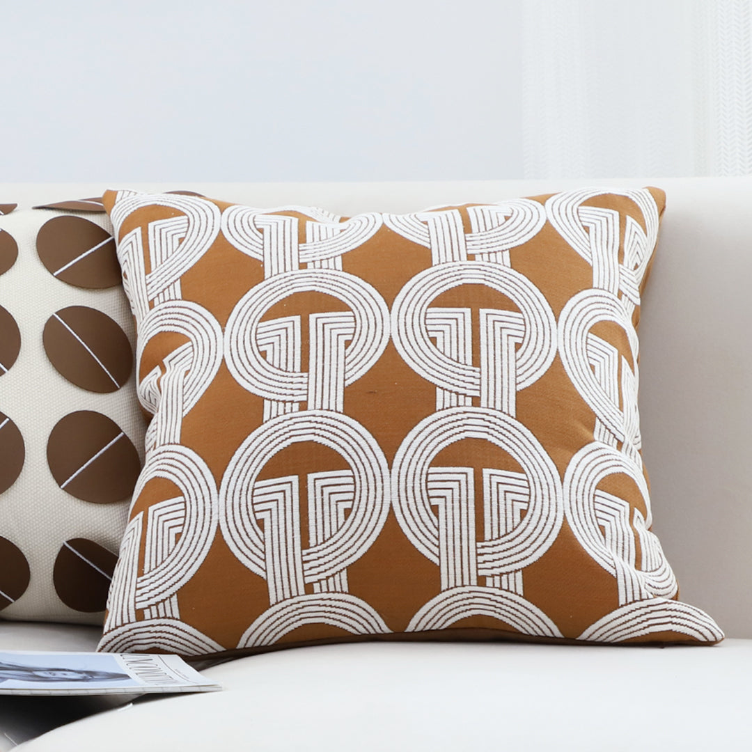 SOGA 45cm Brown Circular Chain Jacquard Square Pillow Decorative Cushion for Living Room • LUZ-FrenchCushion287