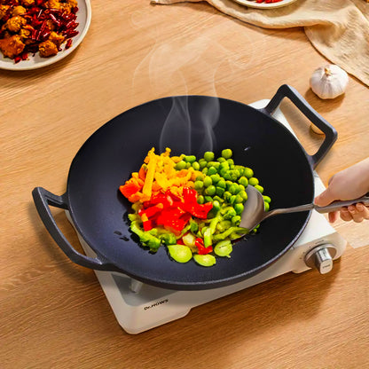 SOGA 2X 32cm Commercial Cast Iron Wok FryPan Fry Pan with Double Handle • LUZ-ZPai013AX2