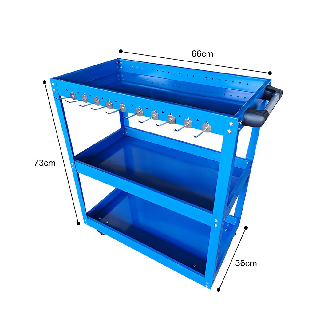 SOGA 2X 3 Tier Tool Storage Cart Portable Service Utility Heavy Duty Mobile Trolley with Hooks Blue • LUZ-ToolCart608X2