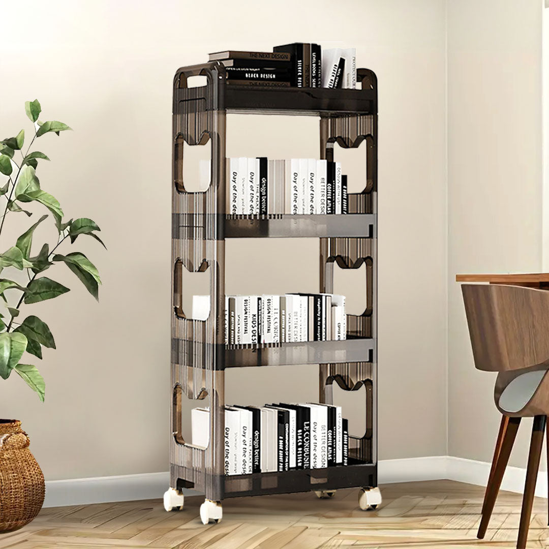 SOGA 38x24cm Black 4 Tier Bookshelf & Cosmetic Storage Organizer Trolley Rack • LUZ-BookSheDark6