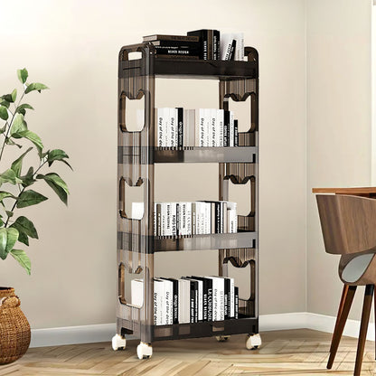 SOGA 38x24cm Black 4 Tier Bookshelf & Cosmetic Storage Organizer Trolley Rack • LUZ-BookSheDark6
