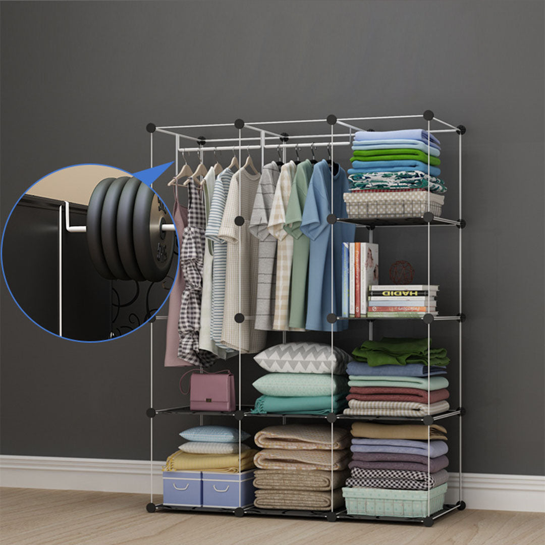 SOGA 10 Cubes Black Portable Wardrobe Divide-Grid Modular Storage Organiser Foldable Closet with Doors • LUZ-Wrobe3522