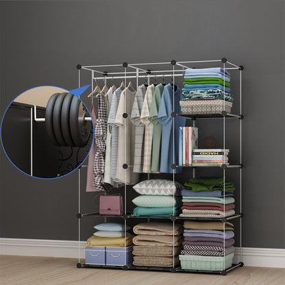 SOGA 10 Cubes Black Portable Wardrobe Divide-Grid Modular Storage Organiser Foldable Closet with Doors • LUZ-Wrobe3522