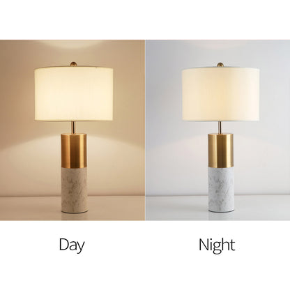 SOGA 60cm White Marble Bedside Modern Desk Table Lamp Living Room Shade with Cylinder Base • LUZ-TableLampH60